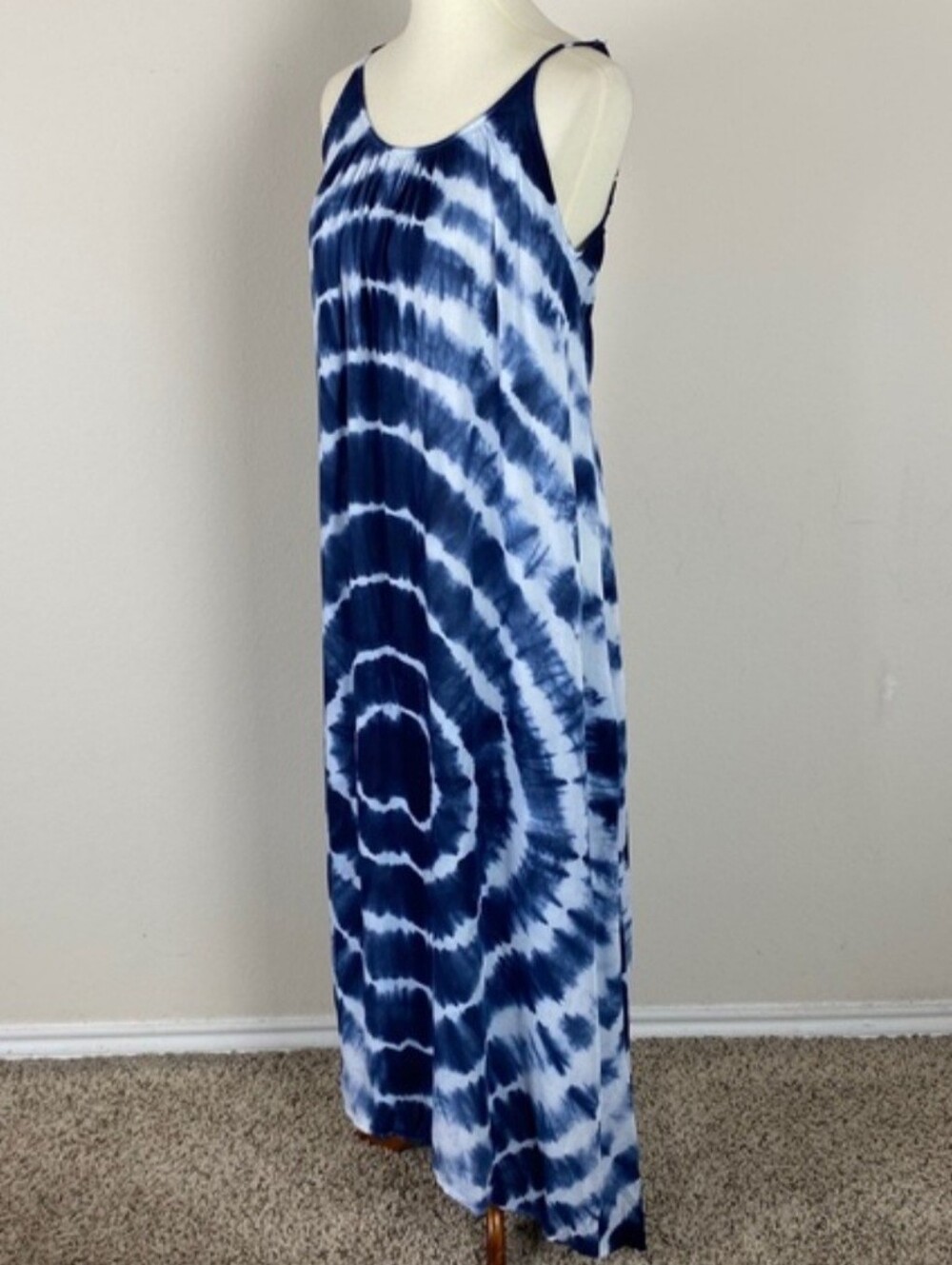 Raviya Blue Tie Dye Boho Hippie Embellished Strappy Fairy Maxi Dress Size Large - Picture 3 of 16